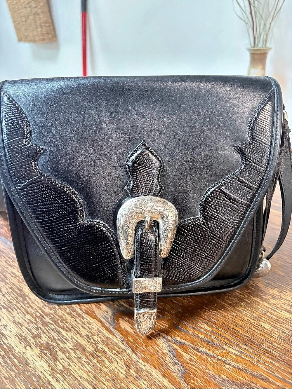 Vintage Brighton Out West Saddle Bag Black Leather Shoulder Bag